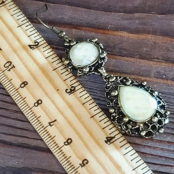 Victorian Style Antique Brass Teardrop Earrings - Picture 7 of 7